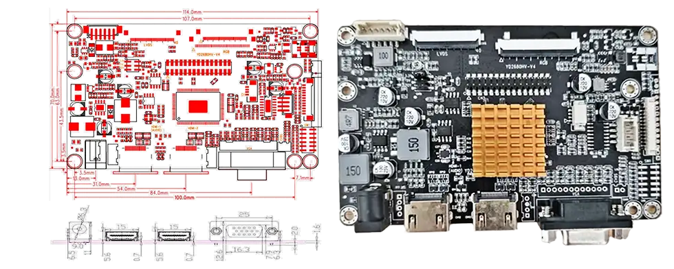 2-HDMI to LVDS TTL Interface AD Board dimensions and mechanical drawing